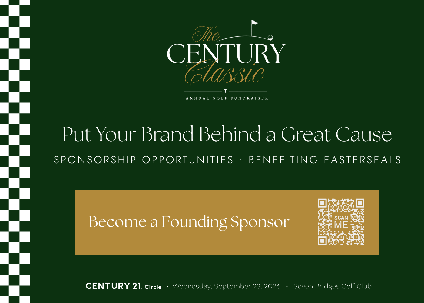 The Century Classic sponsorship graphic benefiting Easterseals, inviting businesses to become founding sponsors for the September 23, 2026 golf fundraiser at Seven Bridges Golf Club.